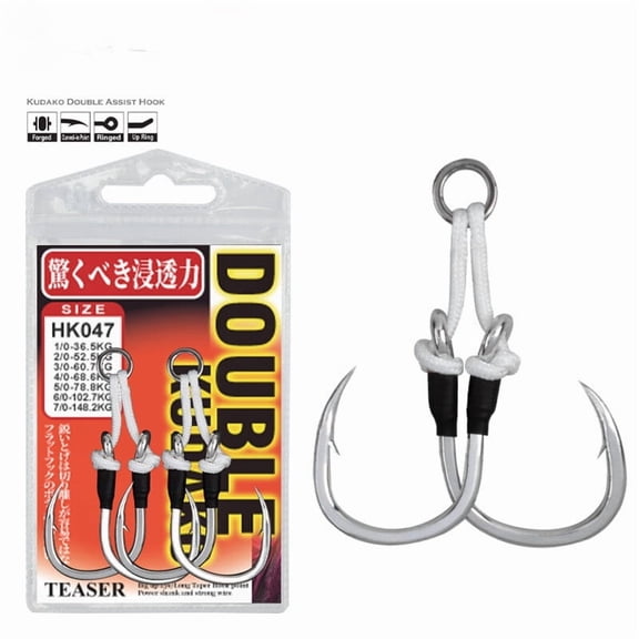 4 Pairs Saltwater Short Assist Double Fishhooks 1/0-7/0 Slow Metal Jigging Hooks