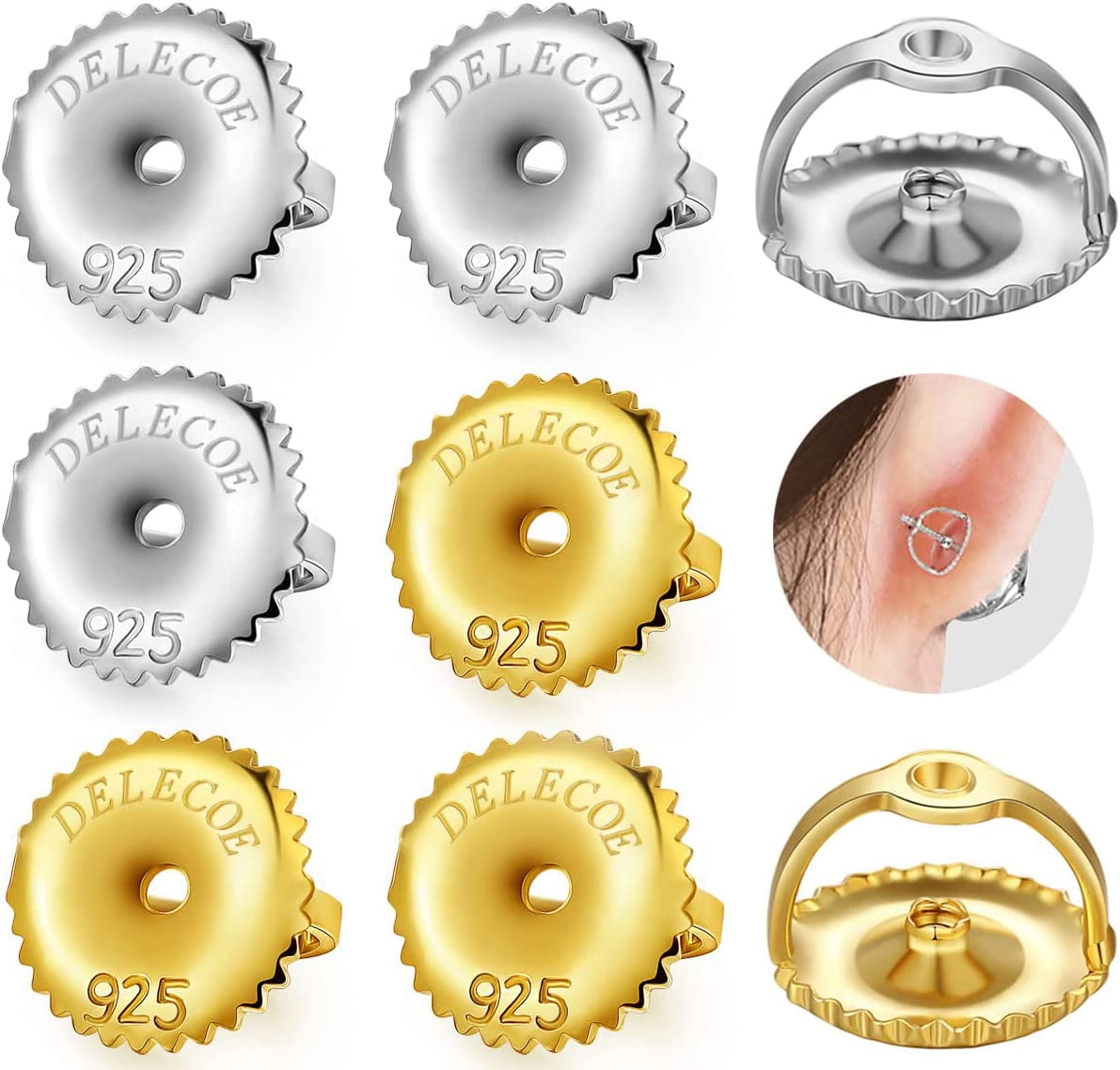 4Pairs Screw Earring Backs for Diamond Stud Earrings, Stering Silver Threaded Screw On Earring