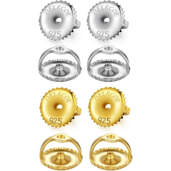 4-Pairs Screw Earring Backs for Diamond Stud Earrings, Stering Silver Threaded Screw On Earring Back, Hypoallergenic Secure Earring Screw Backs Replacement Post Sizes .032"