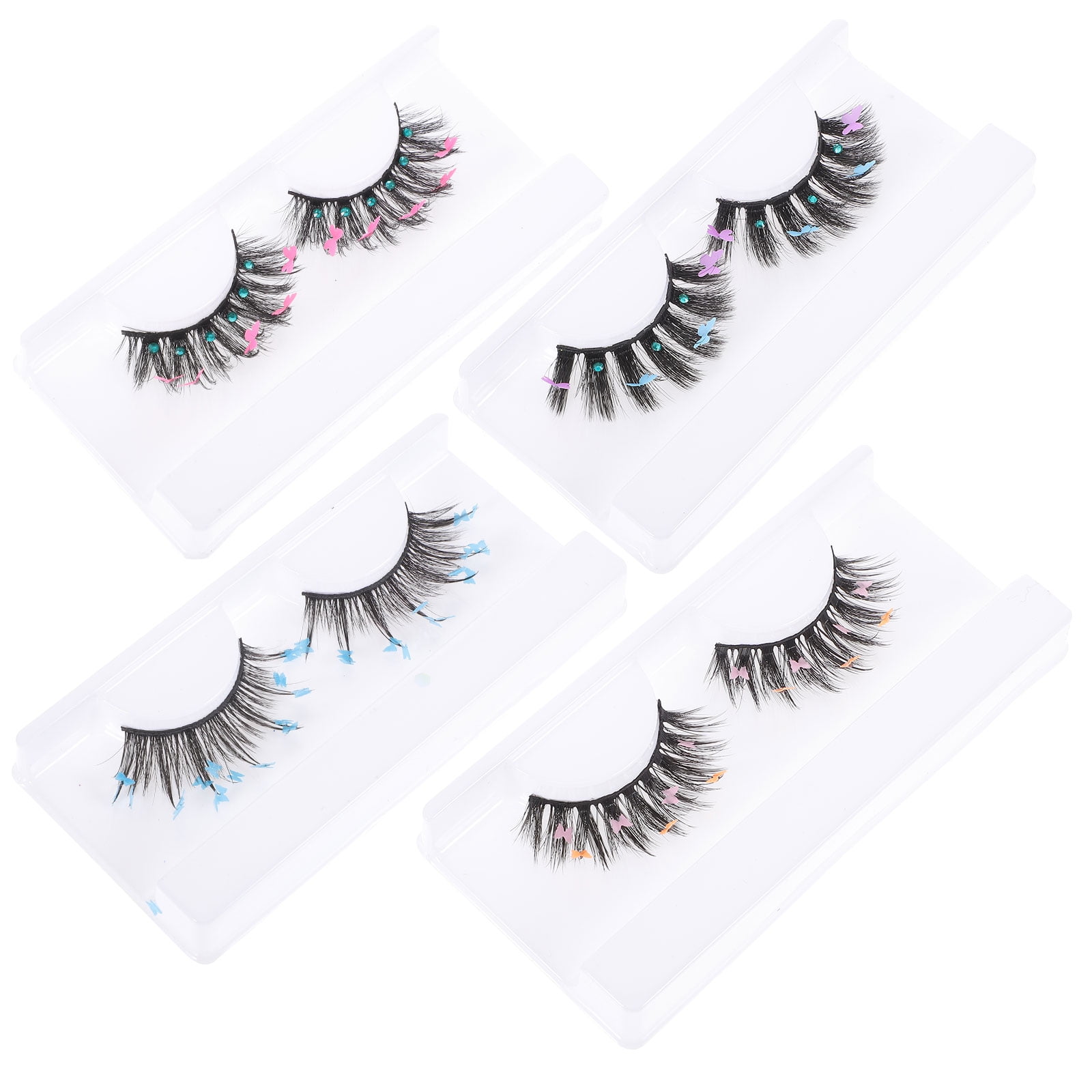 4 Pairs Sequin False Eyelashes Butterflies Sequins Glitter Fake Flash Natural