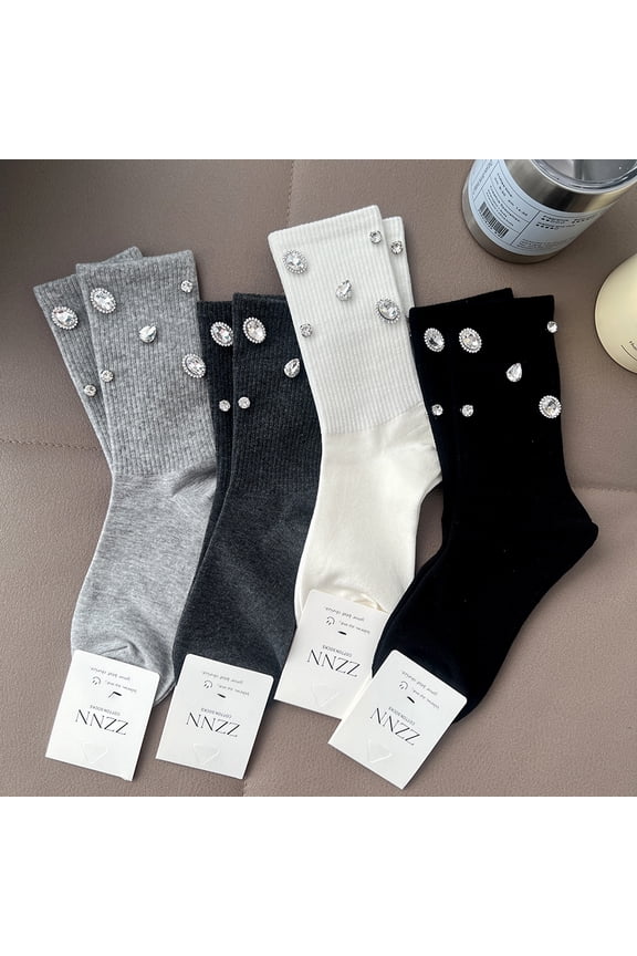 4 Pairs Shaped Rhinestone Crew Socks for Women, Teen Girls Cute Cotton Lolita Princess Glitter Socks Glitter Socks For Women