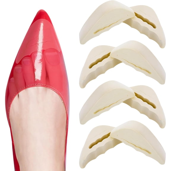 4 Pairs Shoe Filler Insole Unisex Adjustable Toes Plugs Shoes Too Big Inserts Front Tip Protector Trainers Heel Grips Sponge Pads Reusable Soft High Heel Half Cushion Black Beige (Skin color)