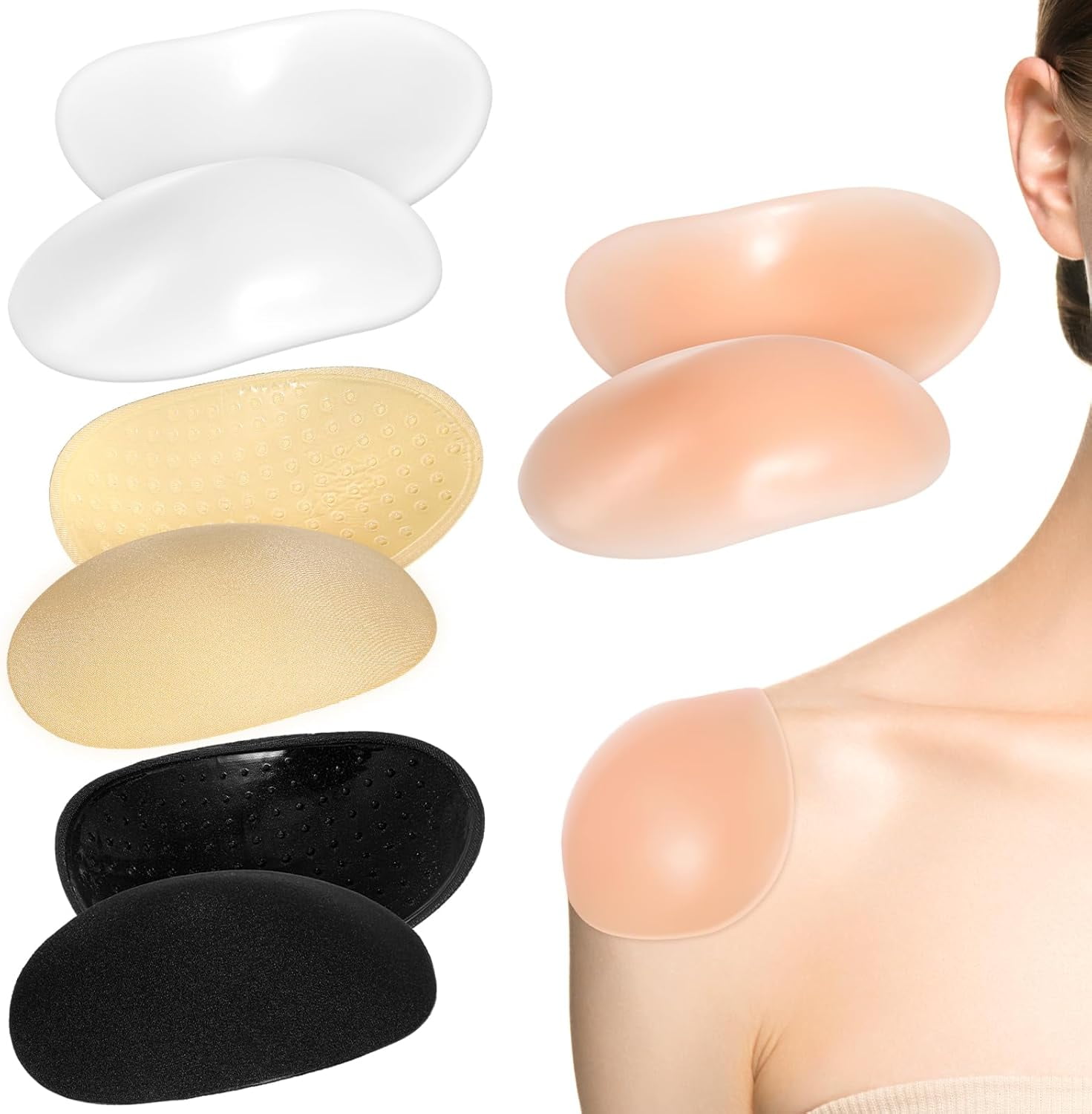 Silicone Shoulder Pads For Women - 2 Pairs Invisible Push Up Enhancers, Transparent & Beige