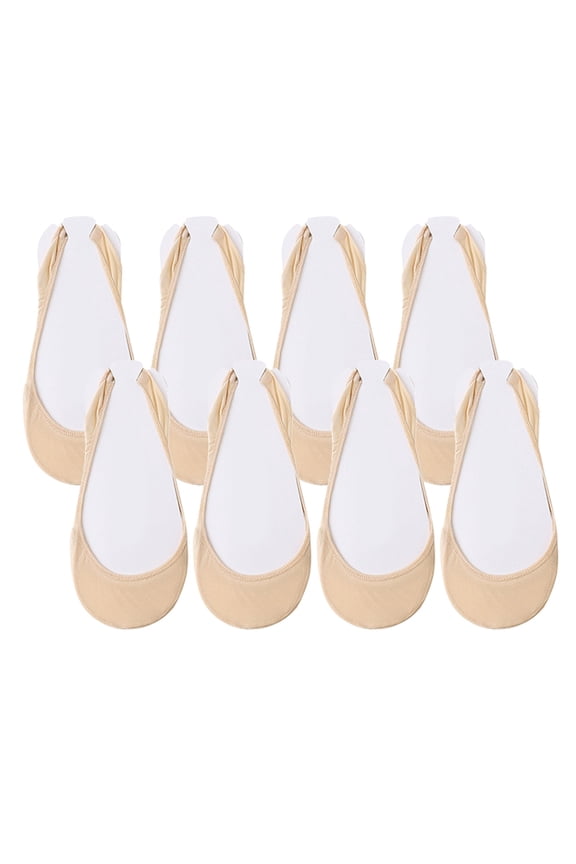 4 Pairs No Show Liner Socks for Women, Low Cut Cotton Nylon Boat Invisible Hidden Sock, Non Slip Footies for Flats, Loafers, Sneakers, Breathable Lightweight Daily Wear Beige