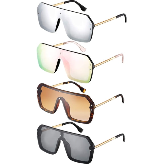 4 Pairs Siamese Sunglasses Mirror Flat Top  Stylish Classic Rimless Sunglasses Eyewear for Women Men