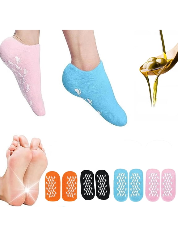 4 Pairs Silicone Gel Moisturizing Socks for Dry Cracked Feet, Reusable Spa Socks for Heel Repair Softening