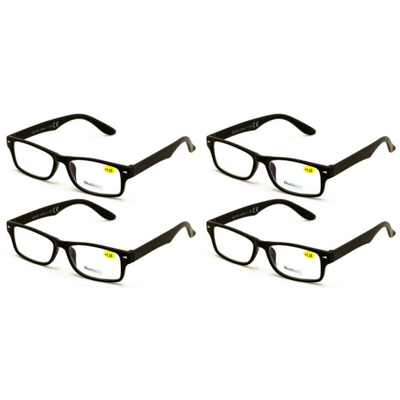 4 Pairs Simple Basic Reading Glasses Blue Blocker Black - Computer Anti Fatigue UV Protection Reader +1.75