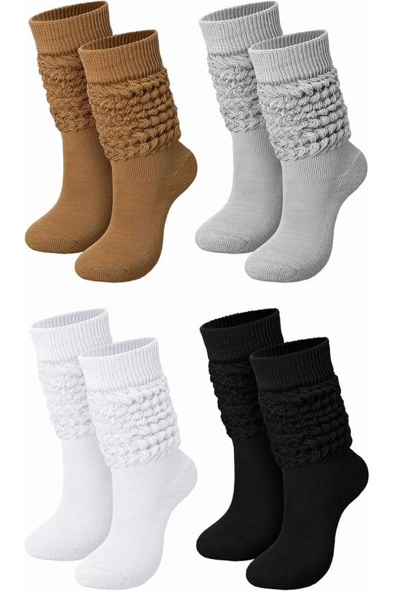4 Pairs Slouch Socks for Women Bulk Stacked Boot 80s 90s Neon Knit Scrunchie