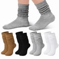 thumbnail image 1 of 4 Pairs Slouch Socks for Women Bulk Stacked Boot 80s 90s Soft Slouch Knit Scrunchie Socks, 1 of 6