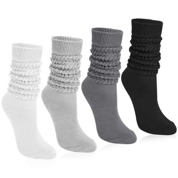 4 Pairs Slouchy Socks for Women, Scrunch Boot Long Knee High Knit Tube Athletic Slouch Socks for Woman