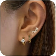 BAVSENIC 4 Pairs Small Silver Hoop Earrings Set for Women, Sterling Silver Lightweight Cubic Zirconia Cuff