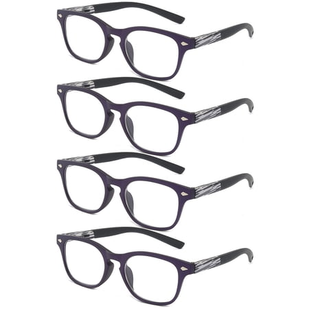 4 Pairs Square Reading Glasses Wood Grain Spring Hinges Readers
