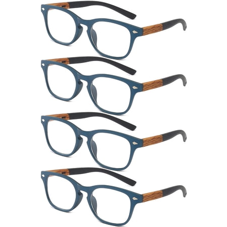 4 Pairs Square Reading Glasses Wood Grain Spring Hinges Readers