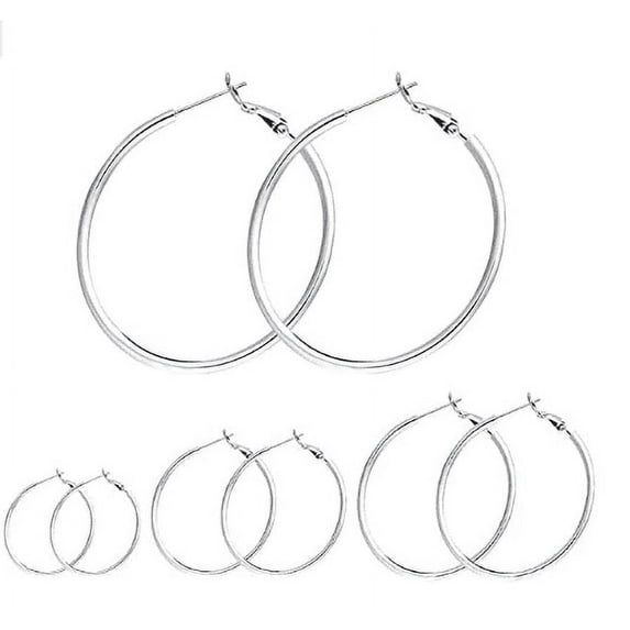 4 Pairs Sterling Silver Hoop Earrings - 14k White Gold Plated Hoop Earrings Big Hoop Earrings Set Silver Hoop Earrings for Women Valentine's Day Gifts (40/50/60/70MM)