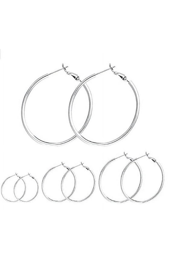 4 Pairs Sterling Silver Hoop Earrings - 14k White Gold Plated Hoop Earrings Big Hoop Earrings Set Silver Hoop Earrings for Women Valentine's Day Gifts (40/50/60/70MM)