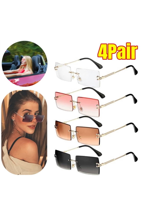 4 Pairs  Sunglasses for Women Fashion Frameless Square Glasses for Men Ultralight UV400 Eyewear Unisex