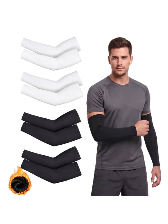 4 Pairs Thermal Compression Arm Sleeves For Men And Women, Windproof Arm Warmers For Cycling, Running, Basketball And Winter Outdoor Sports