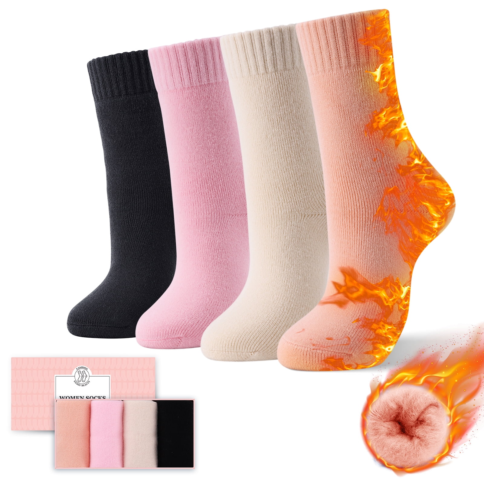 4 Pairs Thick Thermal Heated Socks for Women Extreme Cold Weather
