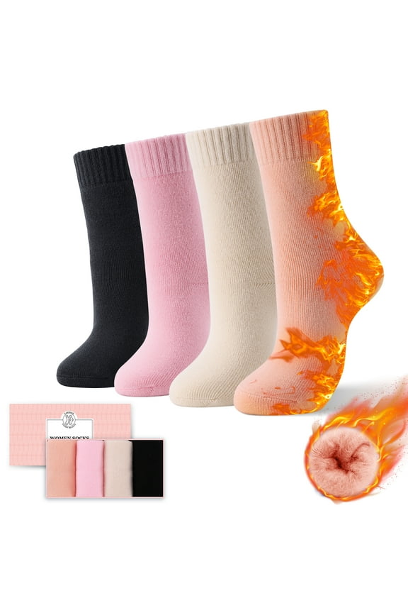 4 Pairs Thick Thermal Heated Socks for Women Extreme Cold Weather Winter Warm Socks Soft Cozy Crew Socks with Gifts Box