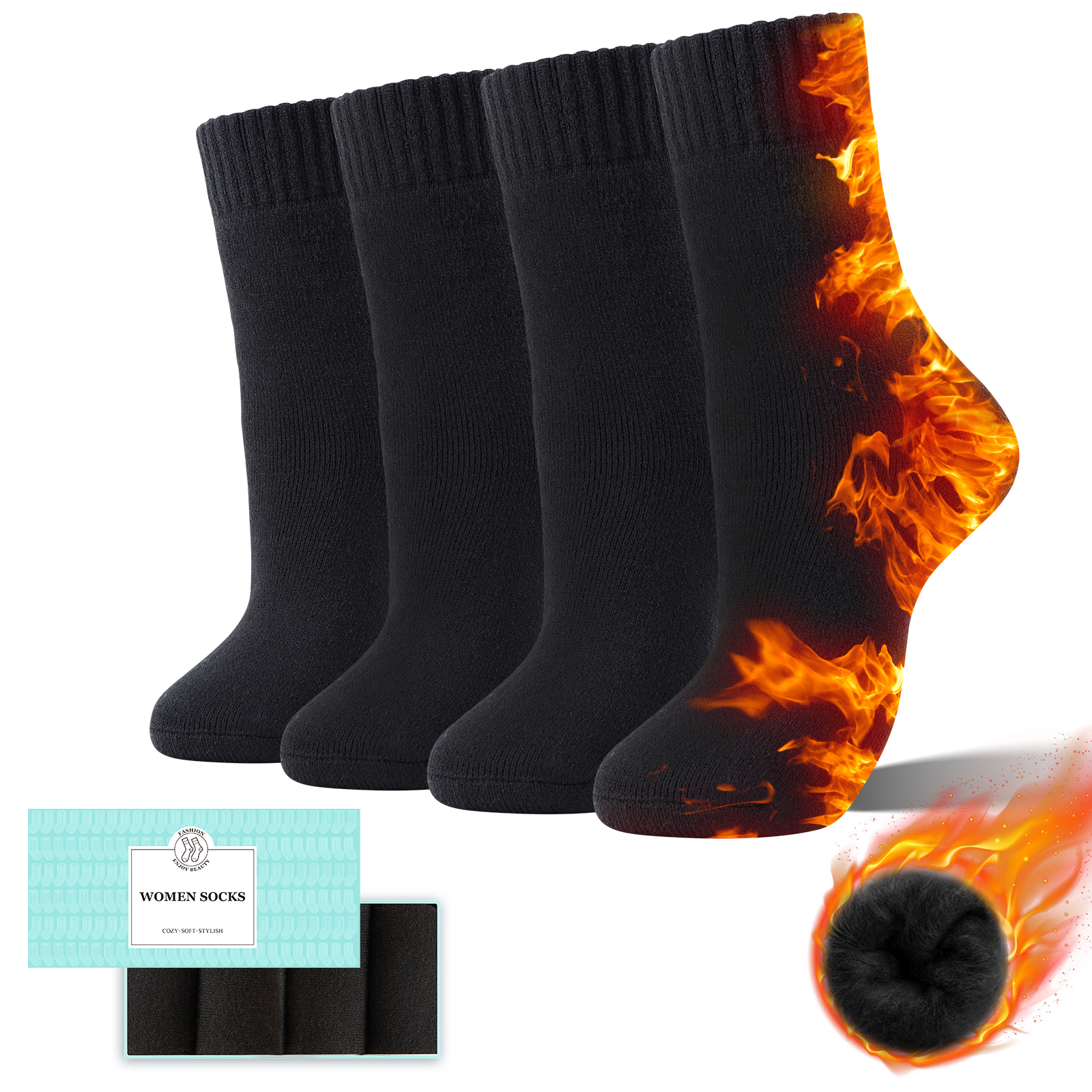 4 Pairs Thick Thermal Heated Socks for Women Extreme Cold Weather Winter Warm Socks Soft Cozy