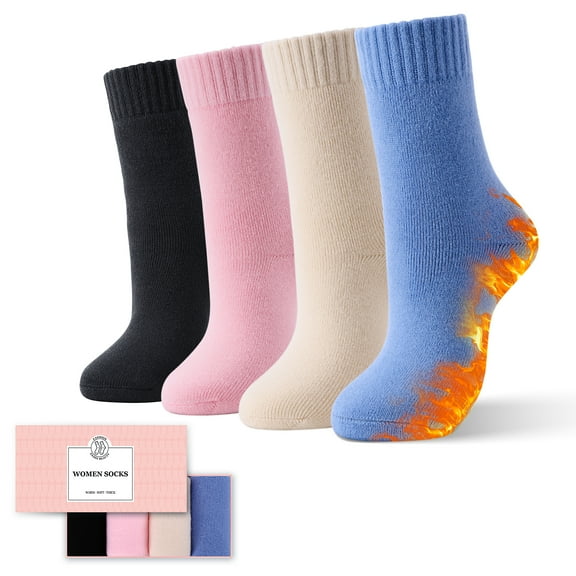 4 Pairs Thick Thermal Heated Socks for Women Extreme Cold Weather Winter Warm Socks Soft Cozy  Crew Socks with Gifts Box