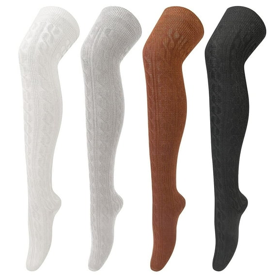 4 Pairs Thigh High Socks for Women Knit Long Over the Knee Socks Knee High Socks Gifts
