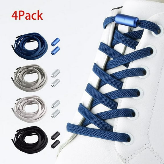 X Xhtang 4 Pairs No Tie Shoelaces Elastic Lock Fast Lacing Lazy Lace Adult Kids Sport Sneakers Shoe Strings Shoe Laces Men Women Lock Quick Lazy Laces,White Black Blue Brown