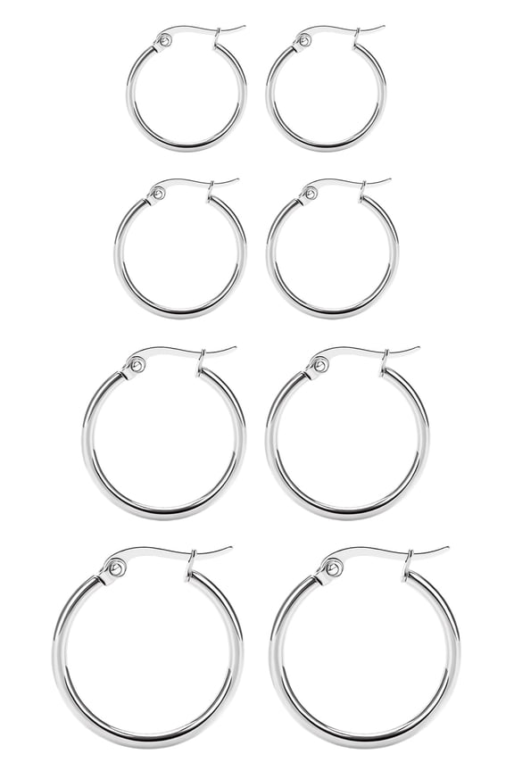 4 Pairs Titanium Hoop Earrings for Sensitive Ears Hypoallergenic Pure Titanium Earrings for Women Men G23 Lightweight Small Huggie Hoop Earrings Set 12MM 15MM 20MM 25MM
