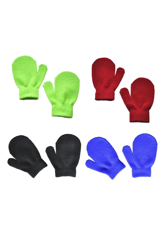 4 Pairs Toddler Magic Stretch Mittens Winter Warm Kids Knit Gloves for Little Girls Boys