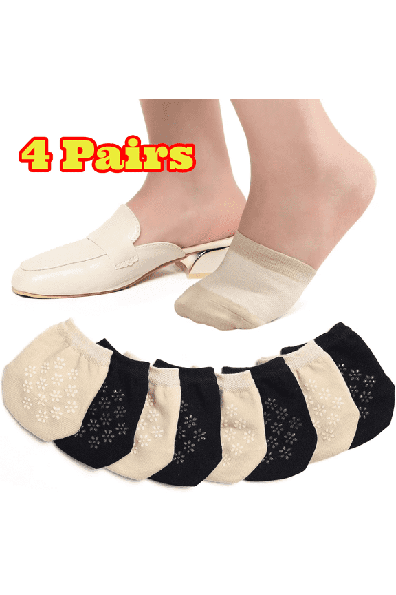 4 Pairs Toe Socks for Women, Half Socks Toe Topper Covers Seamless Grip Non Slip Hidden Covers