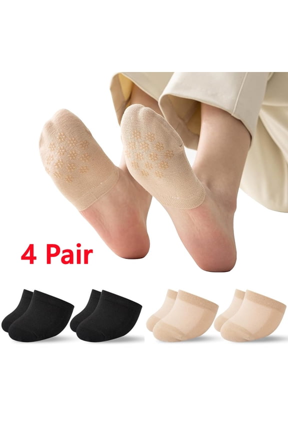 4 Pairs Toe Topper Socks Women Teo Liner Half Socks Sleamless Non-Slip Cushion Bottom Toe Cover Half Socks for Mules