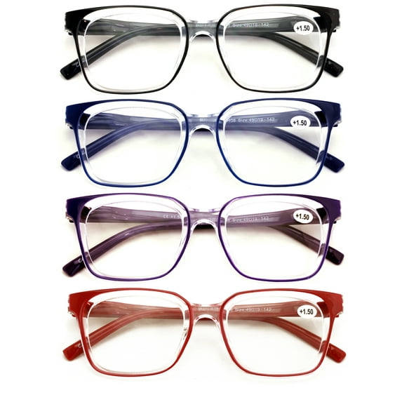 4 Pairs Transparent Reading Color Glasses - Spring Hinge Comfortable Clear Reader DR08 +2.00