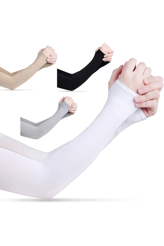 4 Pairs UV Sun Protection Arm Sleeves for Men Women Youth, Compression Cooling Sleeve Cover with Thumb Hole for Cycling, Driving, Running, Riding, Fishing, Golfing and Outdoor Sports