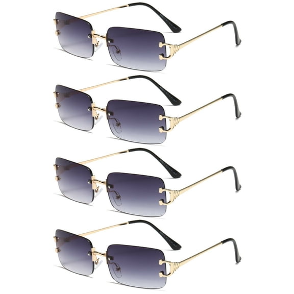 4 Pairs Unisex Retro Metal Frame Rimless Classic Fashion Sunglasses for Men Women Ladies