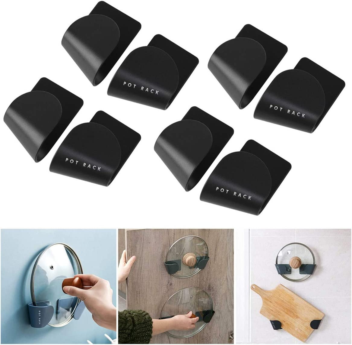 4 Pairs Wall Mount Pot Lid Organizers Racks, Self Adhesive Wall Mounted