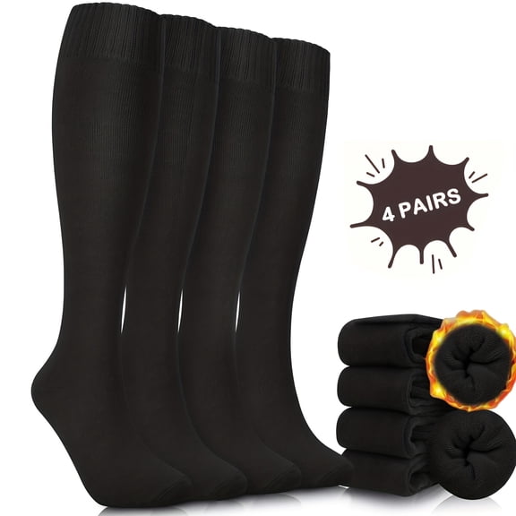 4 Pairs Warm Knee High Socks for Women, Soft Thick Stocking for Cold Weather, Thermal Womens Long Casual Winter Gifts Socks for Hiking Skiing