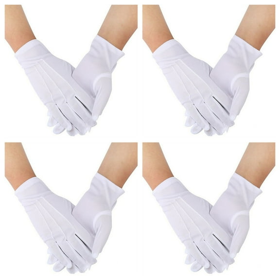 4 Pairs of White Cotton Gloves, Mens White Gloves, Costume Uniform Gloves for Wedding Server Formal Guard Tuxedo Jewelry Inspection Luxurious White Santa Cotton Gloves