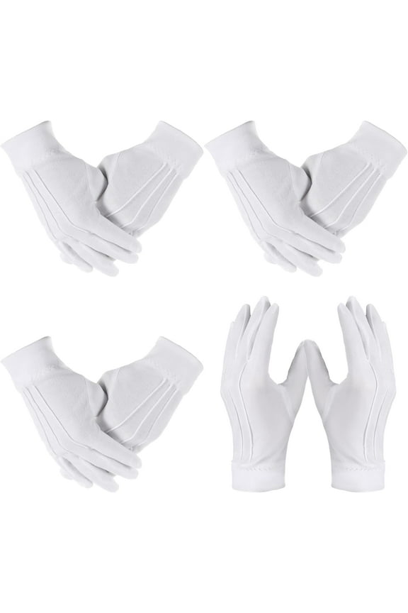 4 Pairs White Gloves for Men and Women, Formal Tuxedo Costume, Parade, Military, Wedding, Marching Band, Inspection, Cotton White Gloves for Mens and Womens, White Costume Gloves