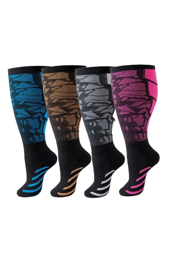 4 Pairs Wide Calf Compression Socks For Women And Men,Plus Size Knee High Support Stockings For Circulation,Nurses,Travel,Running