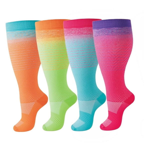 4 Pairs Wide Calf Compression Socks For Women And Men,Plus Size Knee High Support Stockings For Circulation,Nurses,Travel,Running
