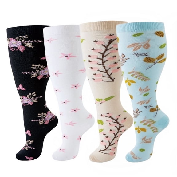 4 Pairs Wide Calf Compression Socks For Women And Men,Plus Size Knee High Support Stockings For Circulation,Nurses,Travel,Running