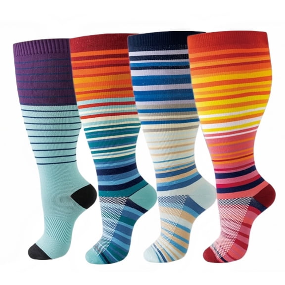 4 Pairs Wide Calf Compression Socks For Women And Men,Plus Size Knee High Support Stockings For Circulation,Nurses,Travel,Running