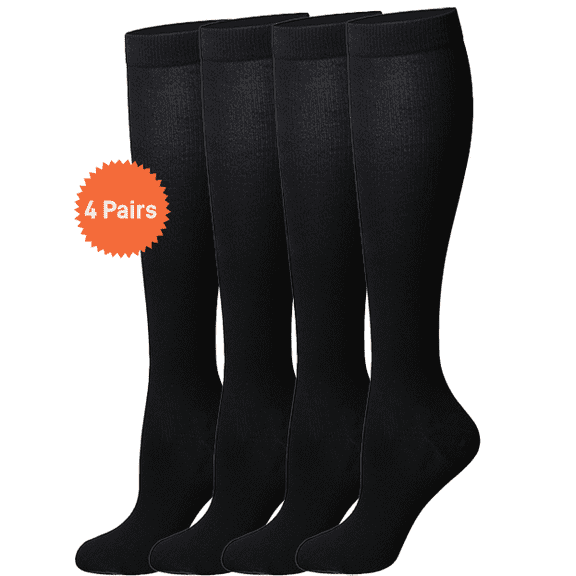 4 Pairs Wide Calf Compression Socks for Women Men: Syphoria Wide Calf 15-20 mmHg Circulation Compression Stockings Support for Running, Travel, Cycling