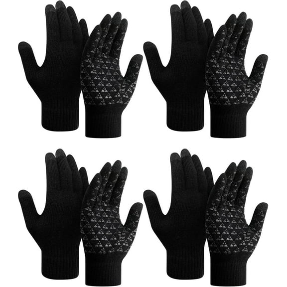 4 Pairs Winter Gloves for Men Knit Warm Lining Cold Weather Gloves with Anti Slip Grips Touch Screen Texting Mittens