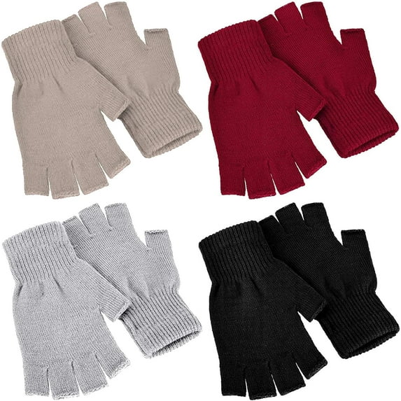 4 Pairs Winter Half Finger Gloves Knitted Fingerless Mittens Warm Stretchy Gloves for Men and Women