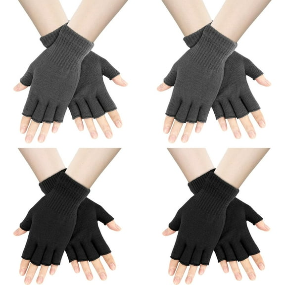 4 Pairs Winter Half Finger Gloves Knitted Fingerless Mittens Warm Stretchy Gloves for Men and Women