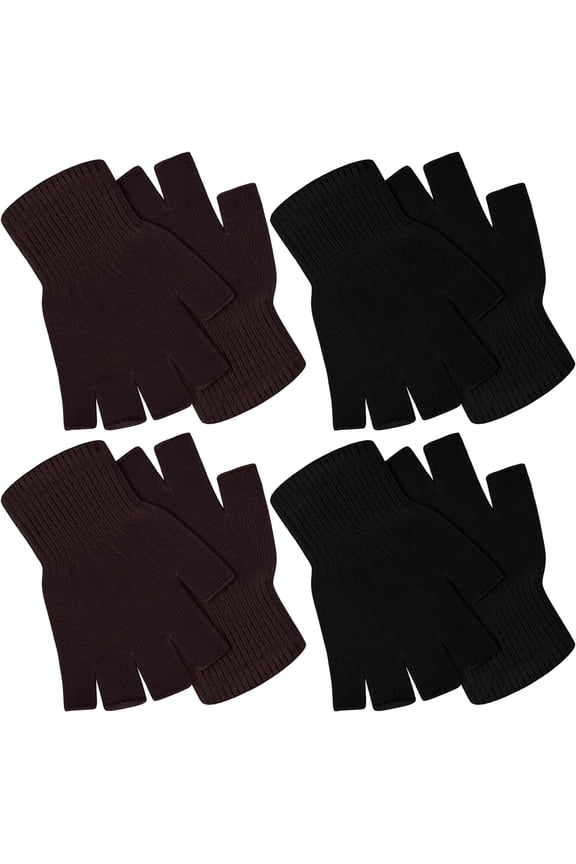 4 Pairs Winter Half Finger Gloves Knitted Fingerless Mittens Warm Stretchy Gloves for Men and Women