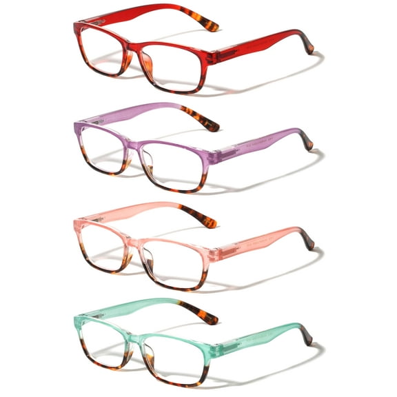 4 Pairs Women 2 Tone Translucent Tortoise Lightweight Reading Glasses - Comfortable Spring Hinge Reader 4.00