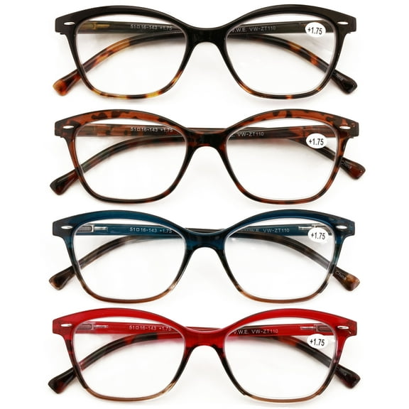 4 Pairs Women 2tone Tortoise Reading Glasses - Spring Hinge Lightweight Reader ZT110 +1.25
