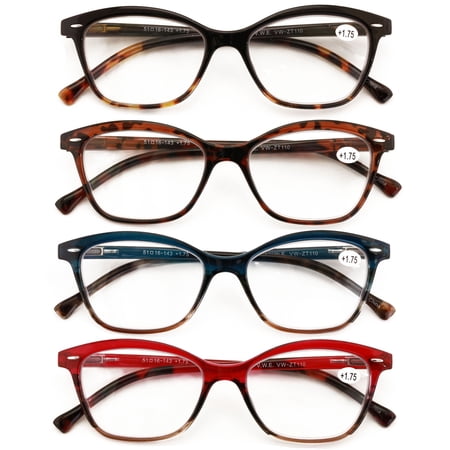 4 Pairs Women 2tone Tortoise Reading Glasses - Spring Hinge Lightweight Reader ZT110 +3.50